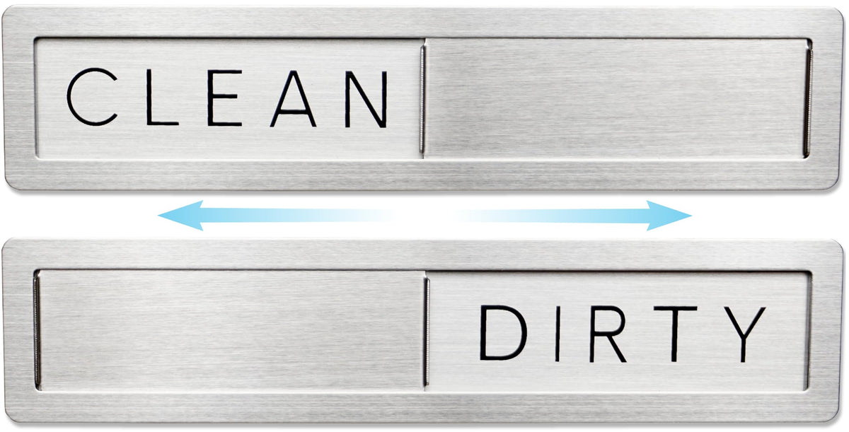FridayVibez stainless steel dishwasher magnet front view shows clear clean/dirty cues for organized kitchens.