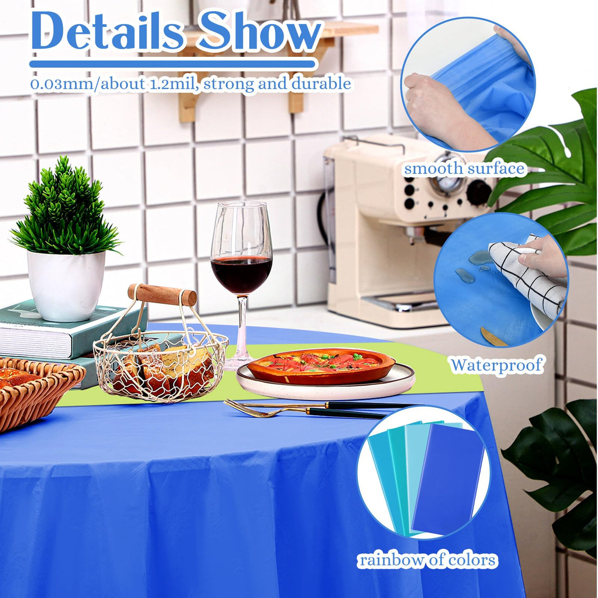 Frienda dark blue 84in round cloth for elegant parties, stain resistant.