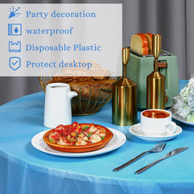 Frienda lake blue round tablecloth 84in, bright color for photoshoots.