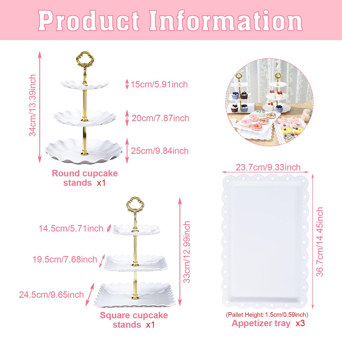 Frigg dessert table stand three-tier square trays 7.6 inch, versatile display for snacks.