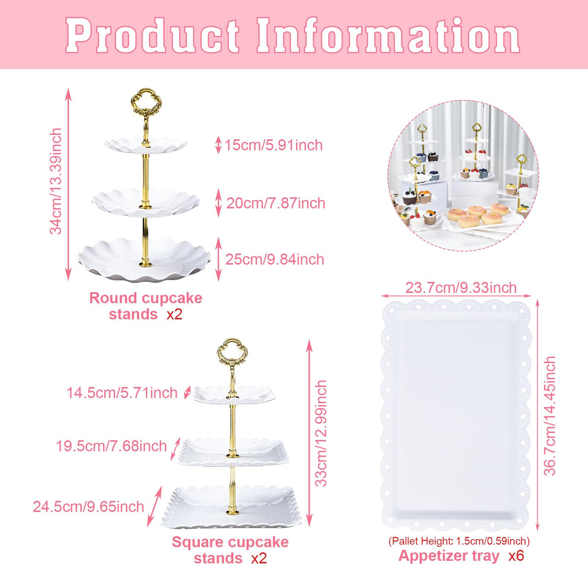Frigg three-tier cupcake stands: sturdy reusable plastic for party displays