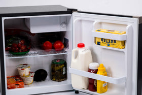 Frigidaire black glossy finish enhances contemporary decor in home or office