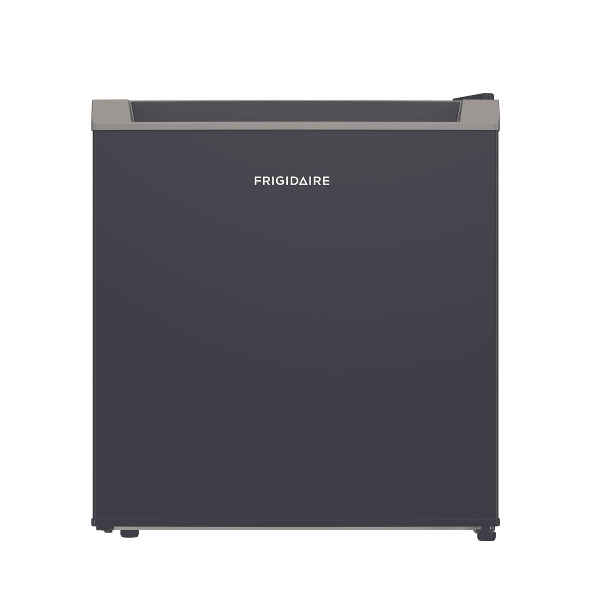 Frigidaire compact fridge interior shelves organized for bottles and snacks