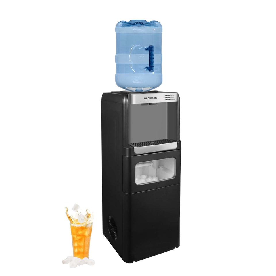 Frigidaire 3-in-1 ice water machine front view with compact black design for home use