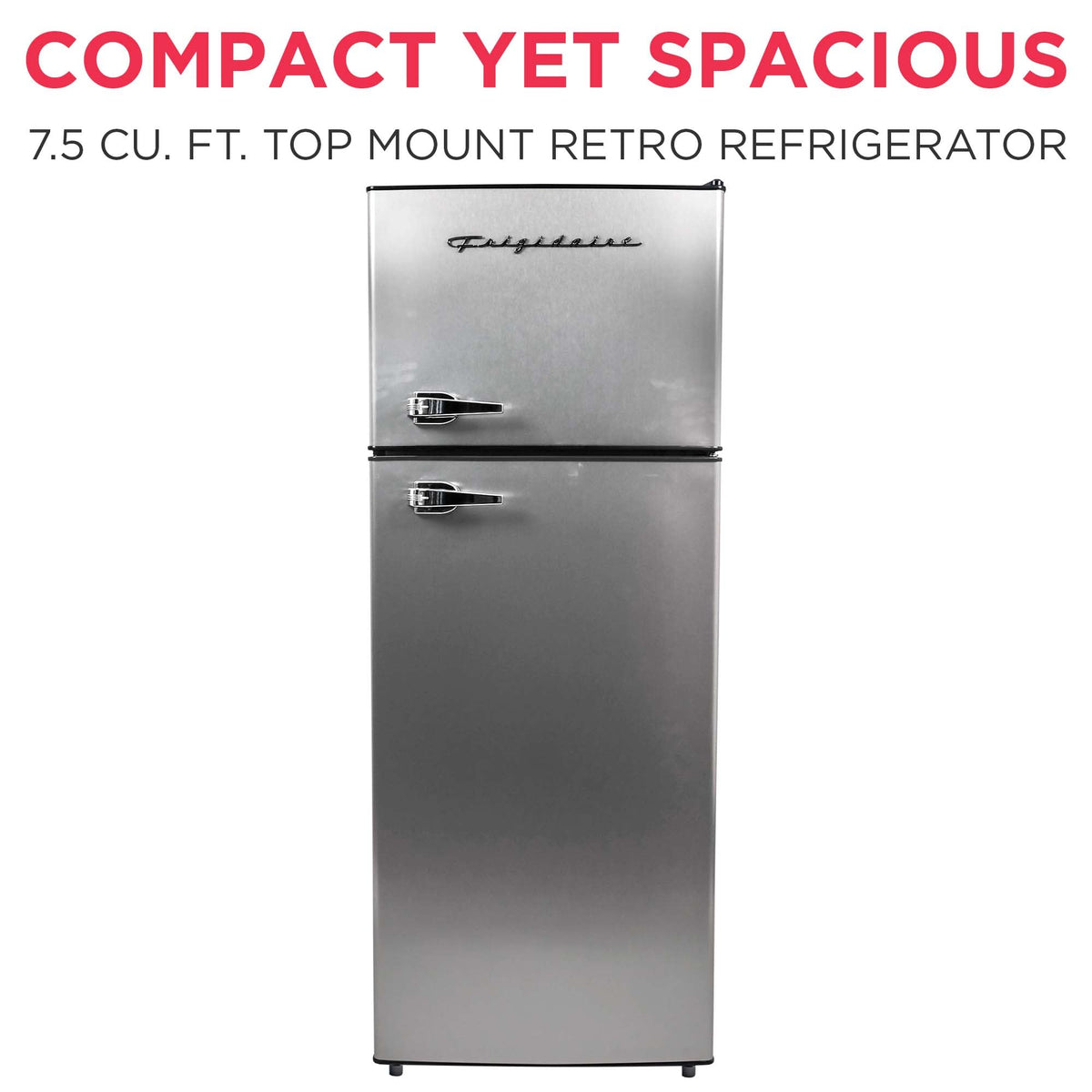Frigidaire apartment-size fridge reversible door enables flexible installation.