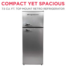 Frigidaire apartment-size fridge reversible door enables flexible installation.
