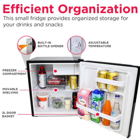 Frigidaire black retro mini fridge flush-back design fits neatly in tight spaces.