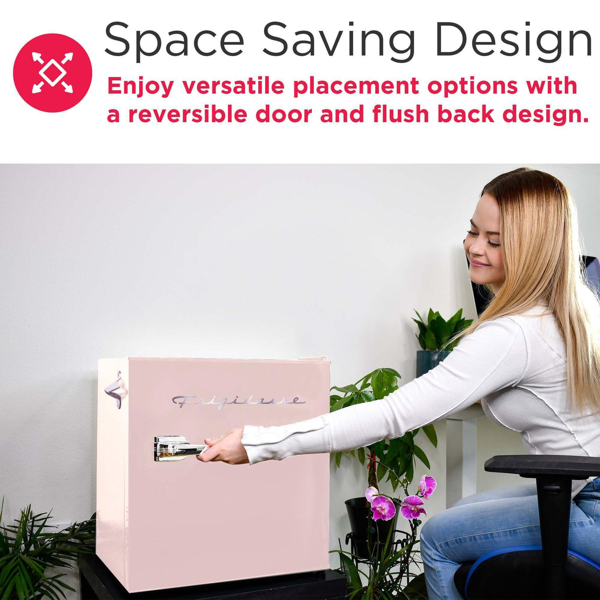 Frigidaire Coral EFR176 reversible door for flexible room placement