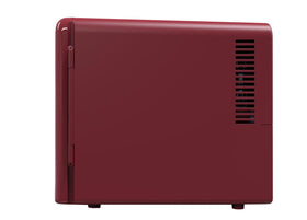 Frigidaire crocodile red door close-up, stylish texture and secure hinge.