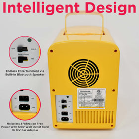 Includes home plug and 12V car charger for flexible cooling options.