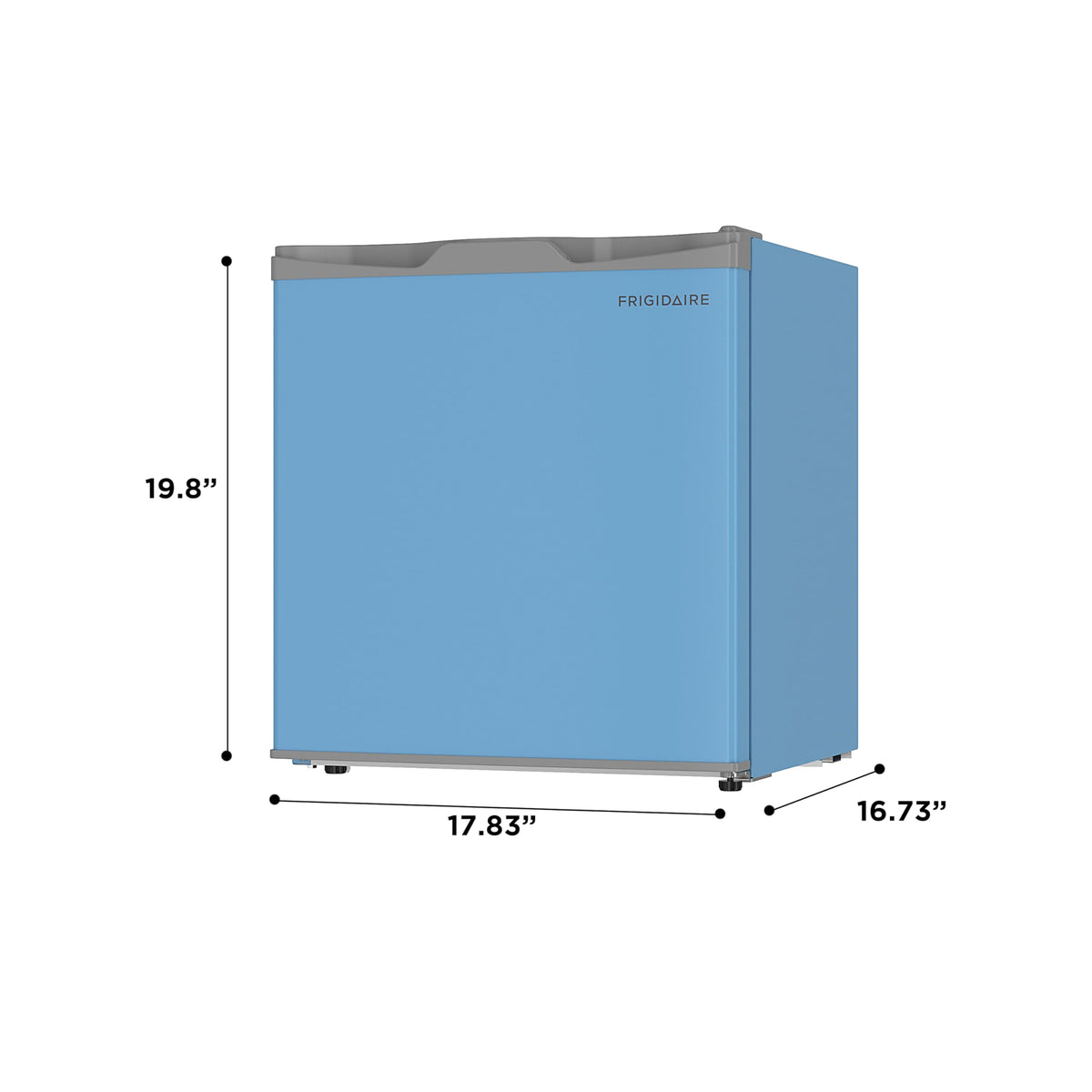 Frigidaire EFR115 blue interior with slide-out shelves highlighting easy cleanup and flexible organization