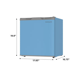 Frigidaire EFR115 blue interior with slide-out shelves highlighting easy cleanup and flexible organization