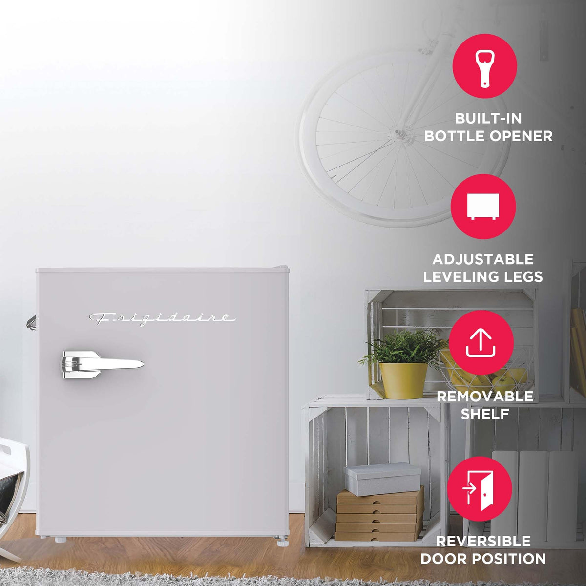 Frigidaire EFR176 interior wire shelf keeps drinks organized