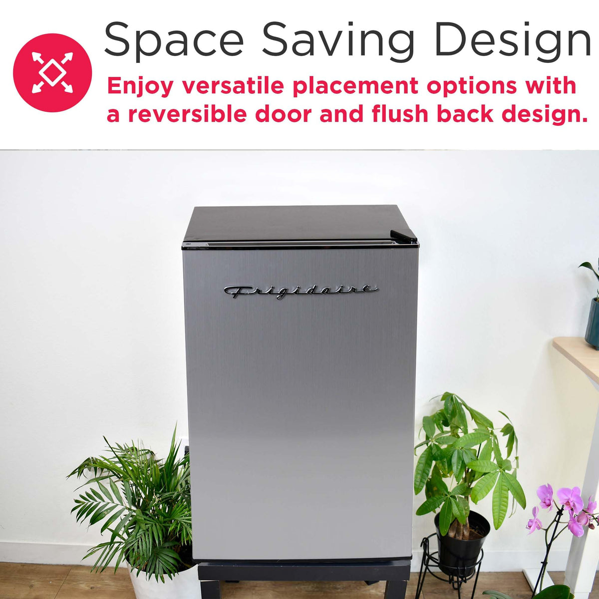 Reversible door design allows versatile installation with Frigidaire EFR285-6COM.