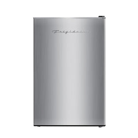 Frigidaire EFR321-AMZ mini fridge stainless steel front view for small spaces.