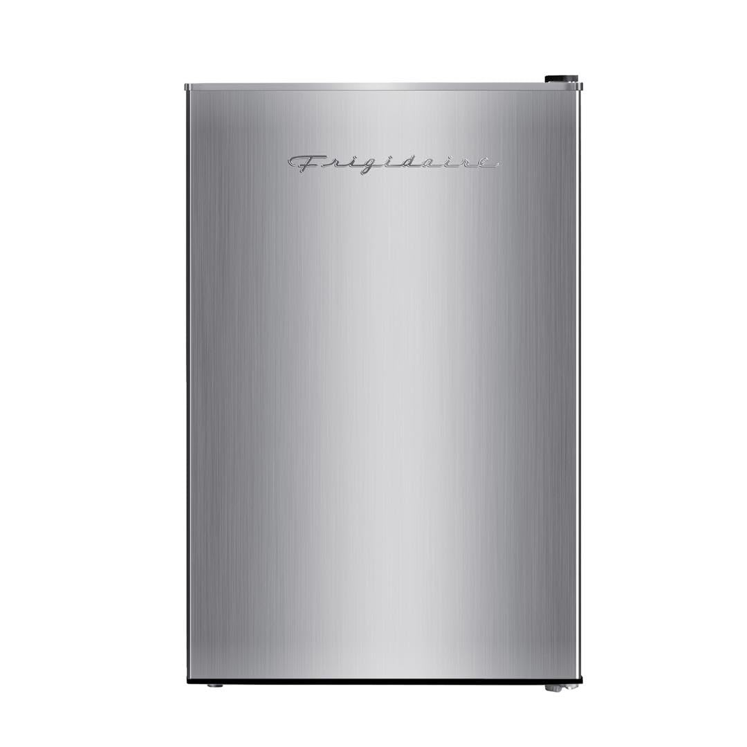 Frigidaire EFR323 compact fridge front view in stainless steel for small spaces.