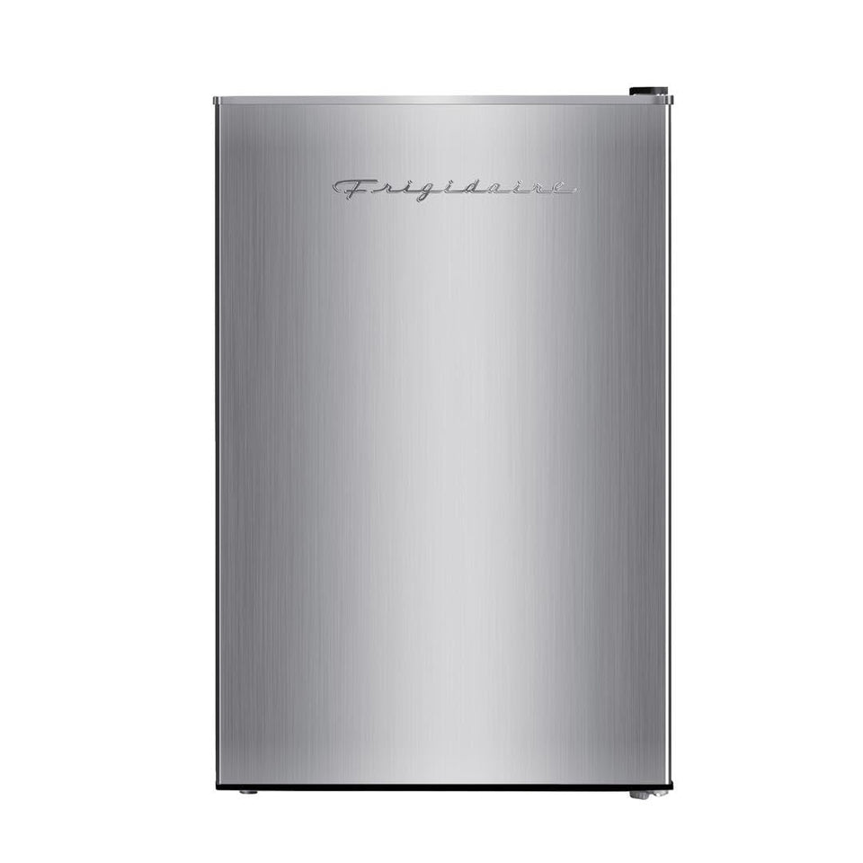 Frigidaire EFR323 compact fridge front view in stainless steel for small spaces.