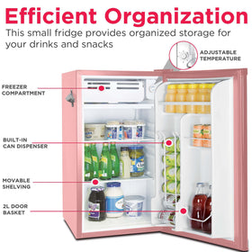 Frigidaire EFR376 retro fridge with adjustable shelves for organized storage.