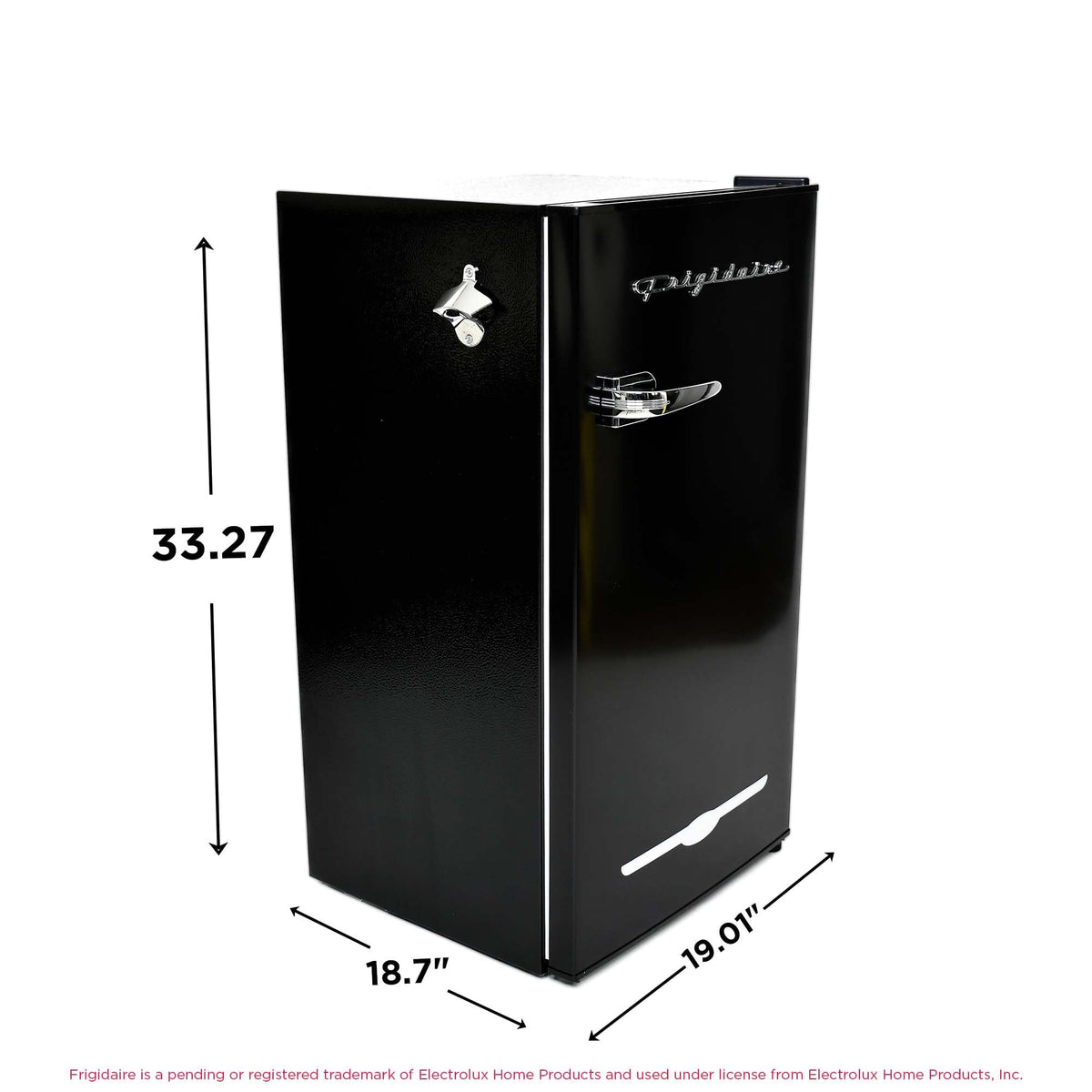 Frigidaire EFR376-BLACK can dispenser keeps cans tidy.