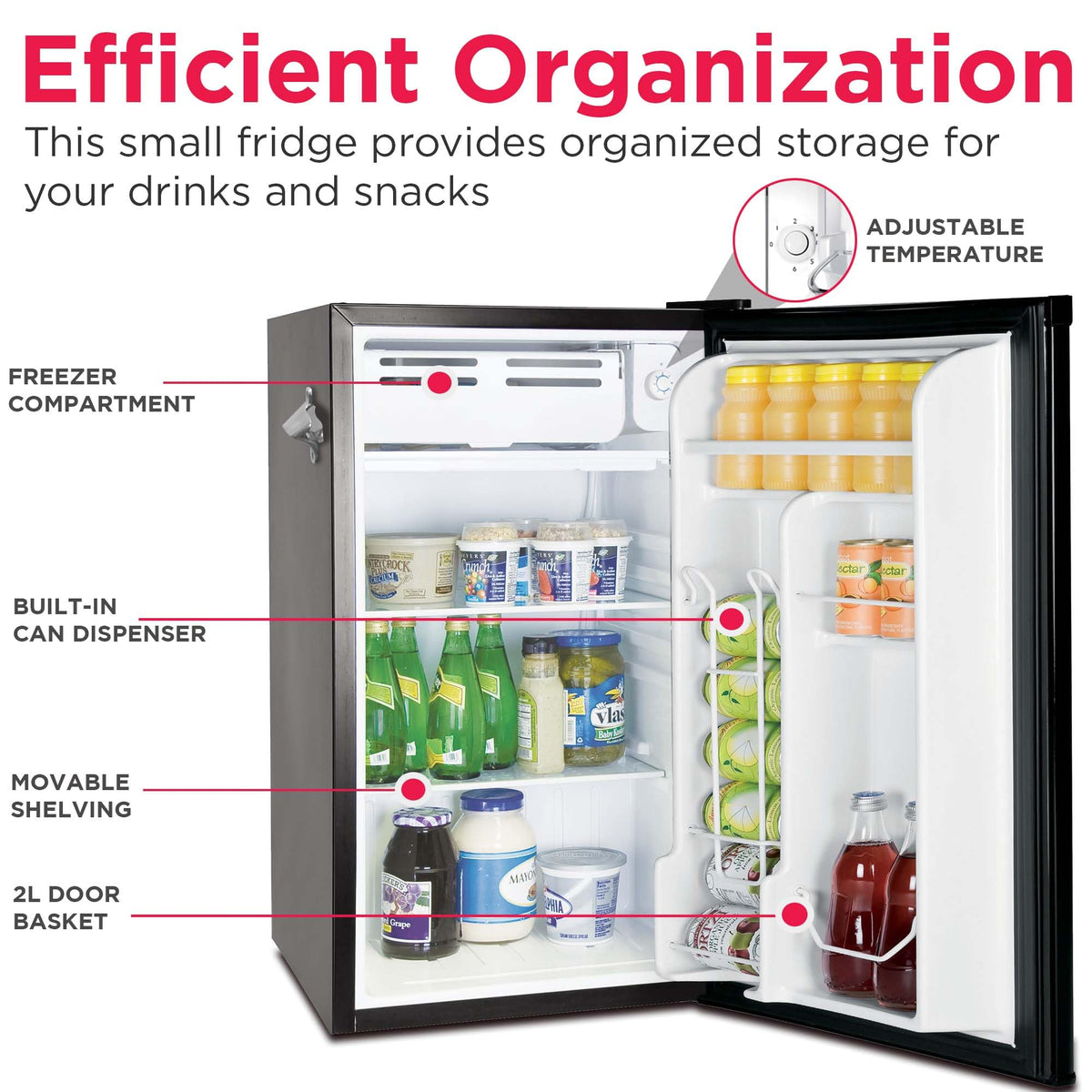 Frigidaire EFR376-BLACK freezer compartment keeps ice ready.