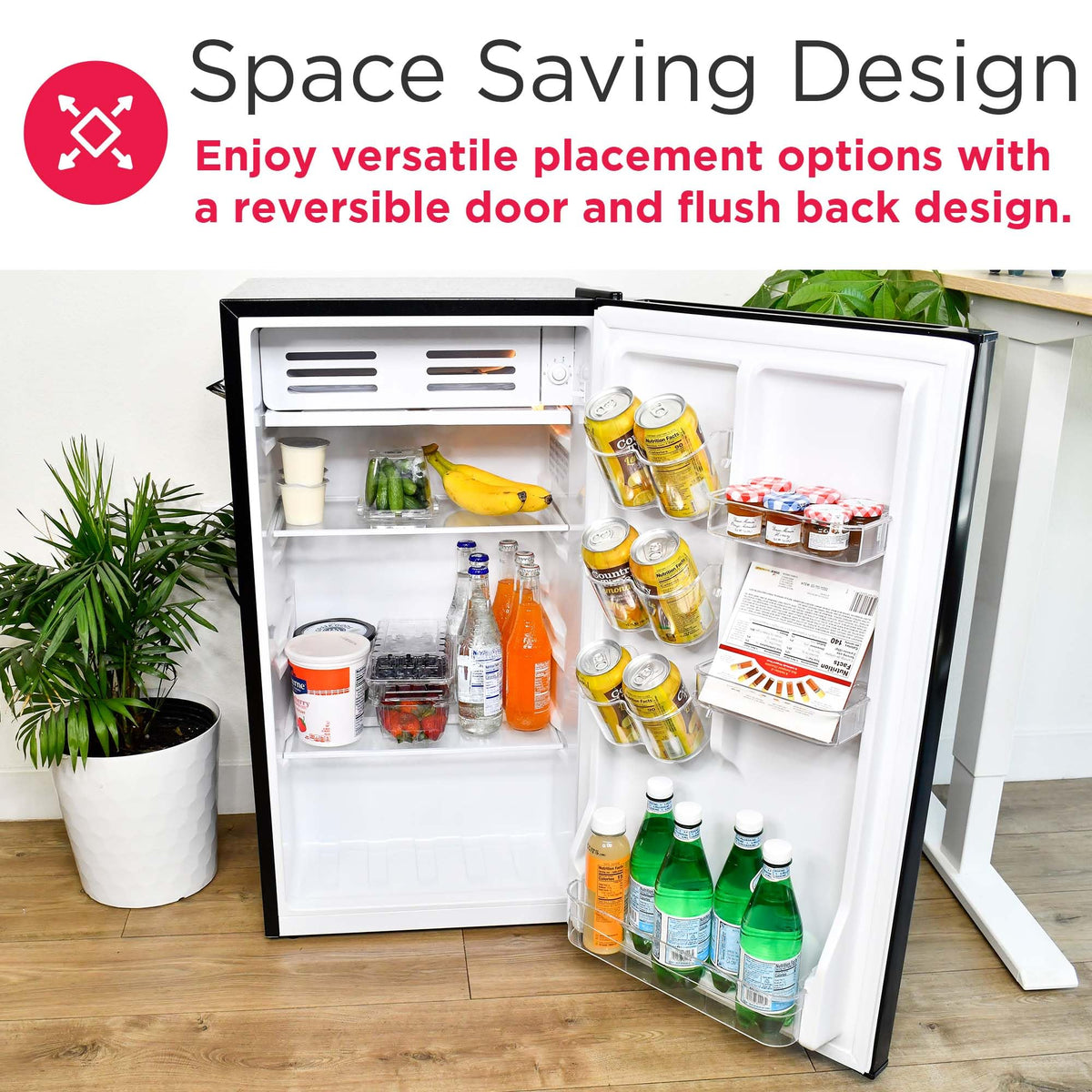 Frigidaire EFR376-BLACK reversible door for flexible placement.