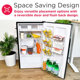 Frigidaire EFR376-BLACK reversible door for flexible placement.