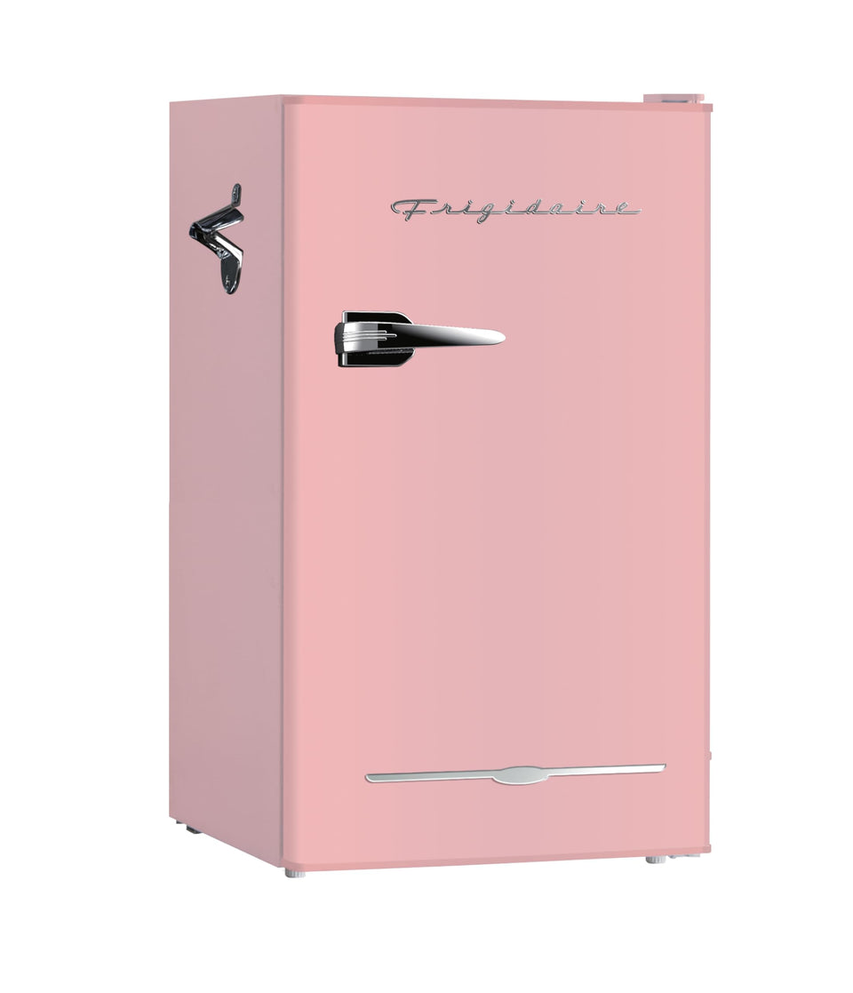 Frigidaire EFR376 retro fridge in pink offers compact storage for dorm rooms.