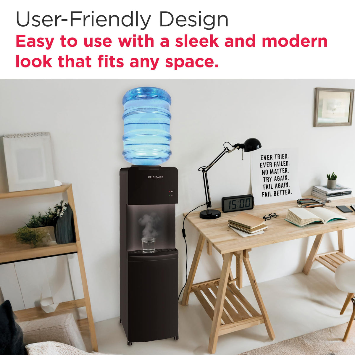 Frigidaire EFWC498 compatible with 3 or 5 gallon bottles for flexibility.