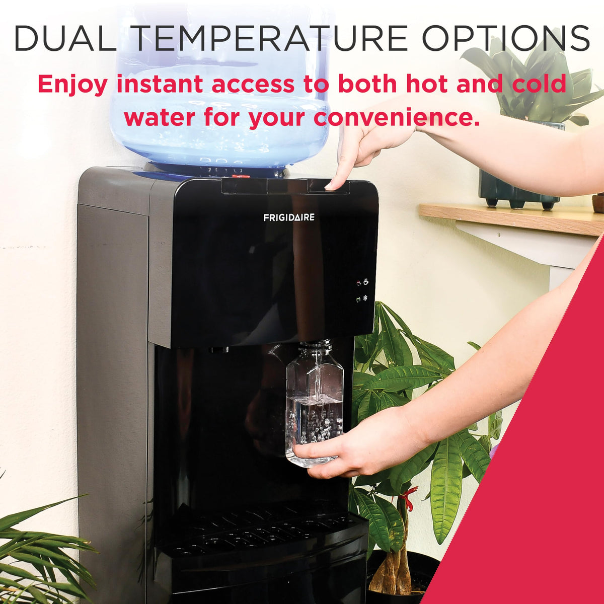 Frigidaire EFWC498 hot water safety lock prevents accidental spills.