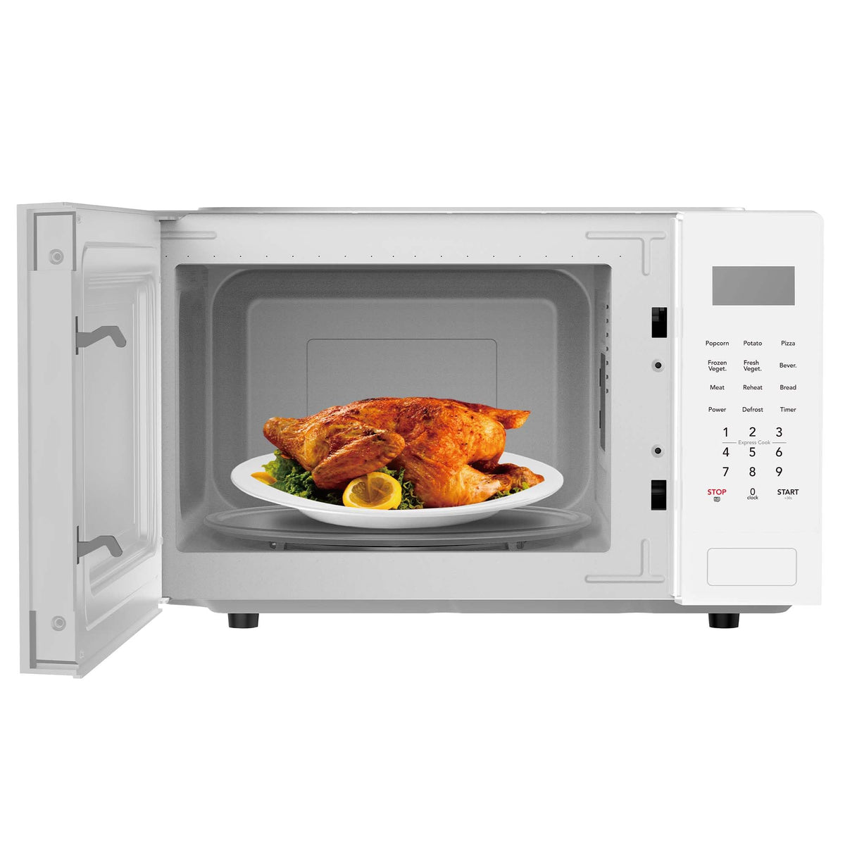 Frigidaire EM0953WHTE digital display and clock for precise timing.