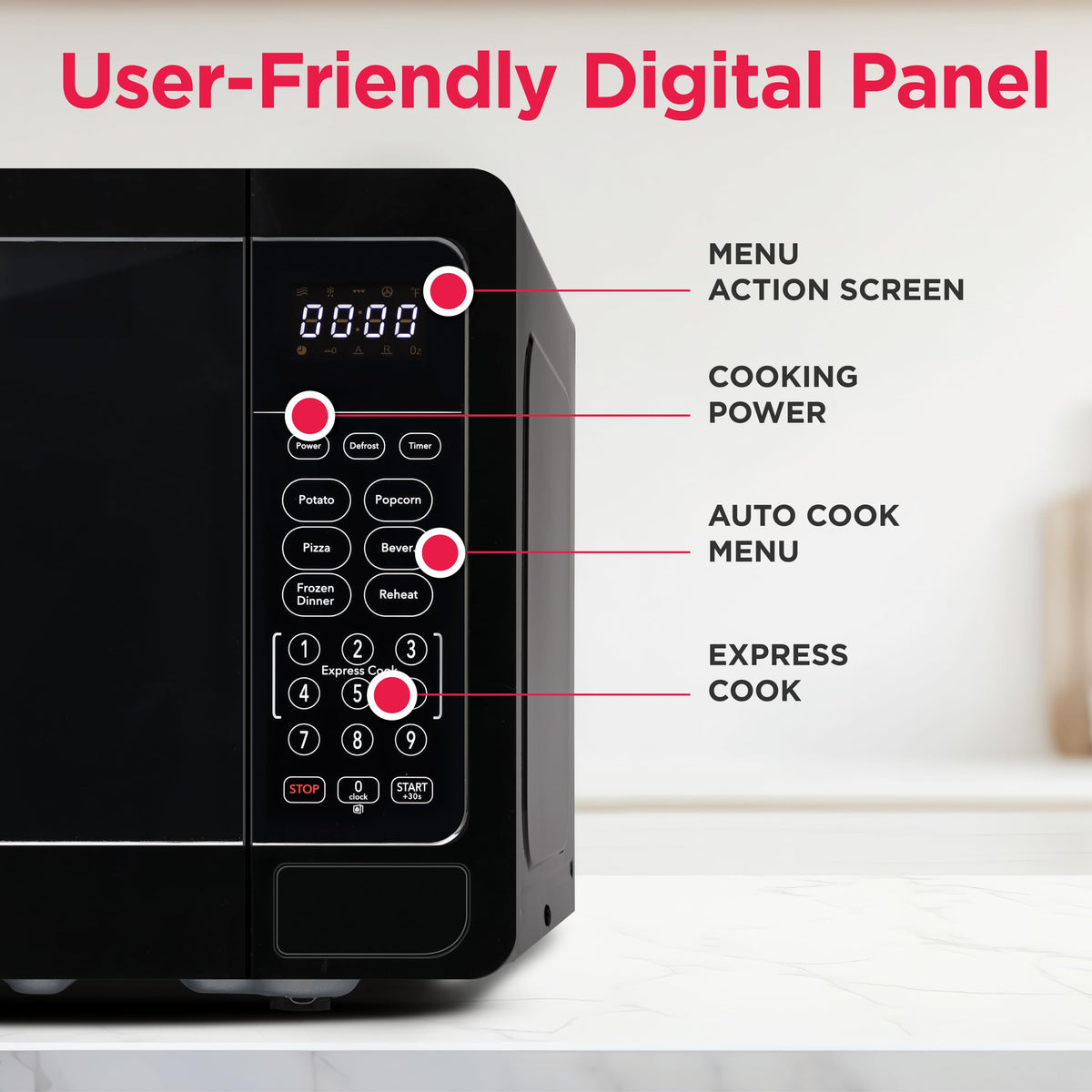 Frigidaire EMW733BLACKAMZ six auto-cooking presets simplify everyday meals.