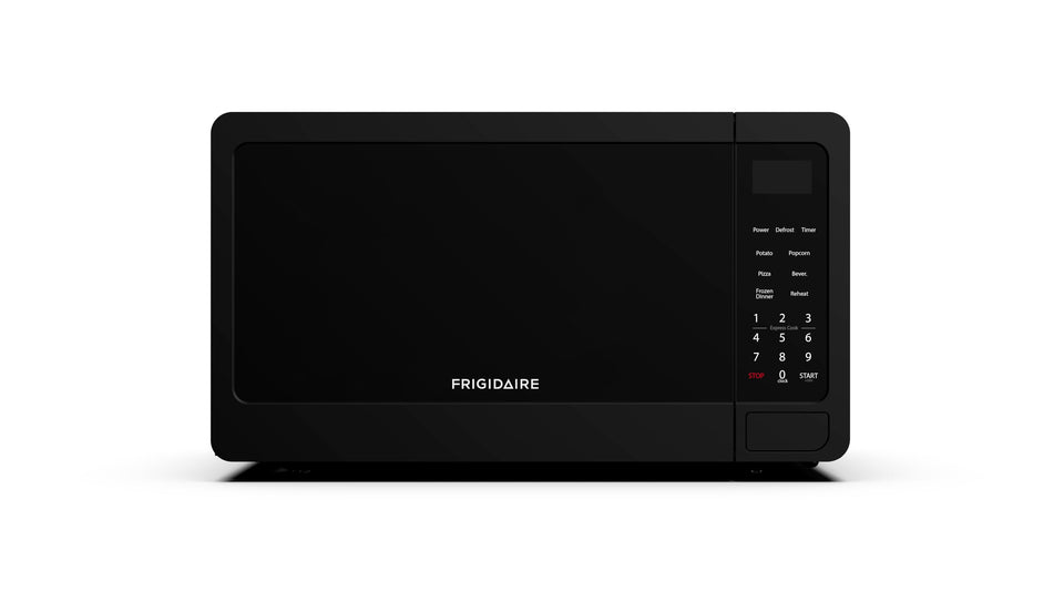 Frigidaire EMW736BLK microwave front view highlighting compact design for small spaces