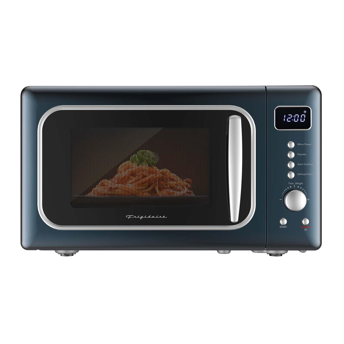 Frigidaire EMW788RETRO azure front view highlights compact retro design for small kitchens