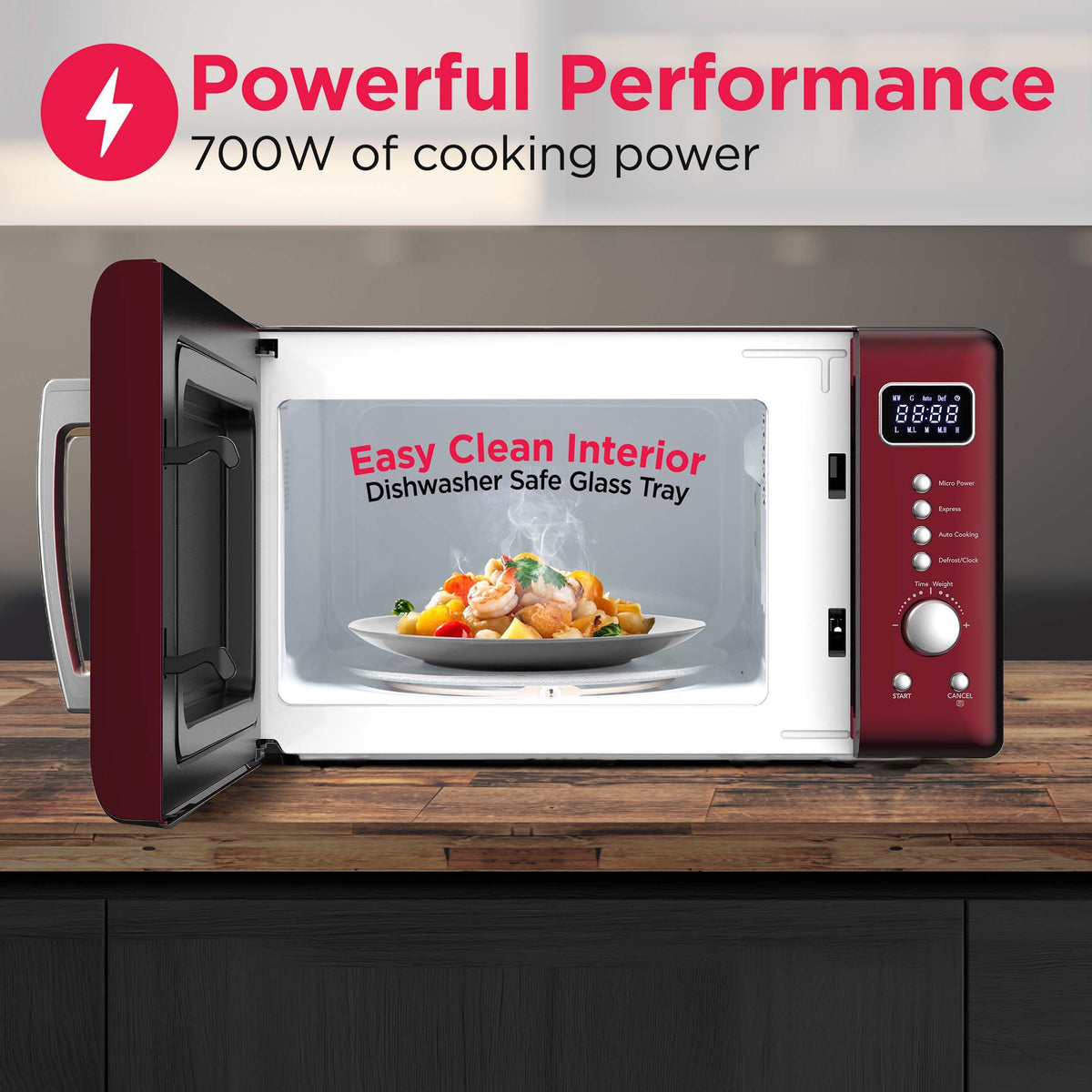 Frigidaire EMW788RETRO defrost function offers speed and weight options.
