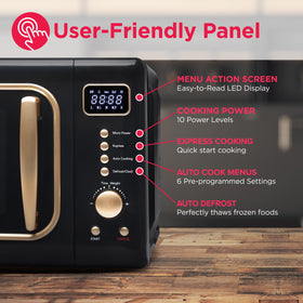 Frigidaire EMW788RETRO oversized knob conveys retro charm and easy dialing.