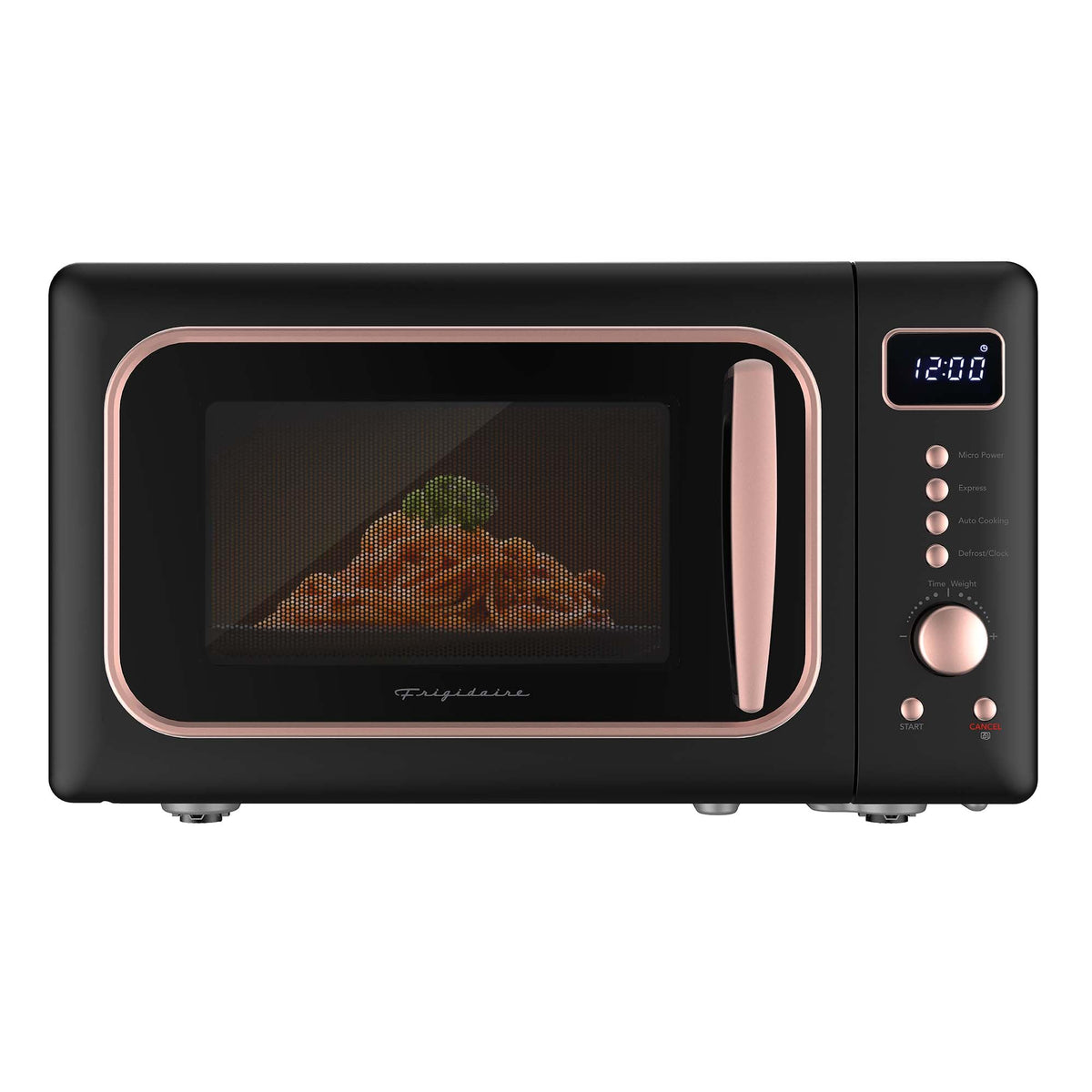 Frigidaire EMW788RETRO rosegold front view for quick, space-saving reheats in small kitchens