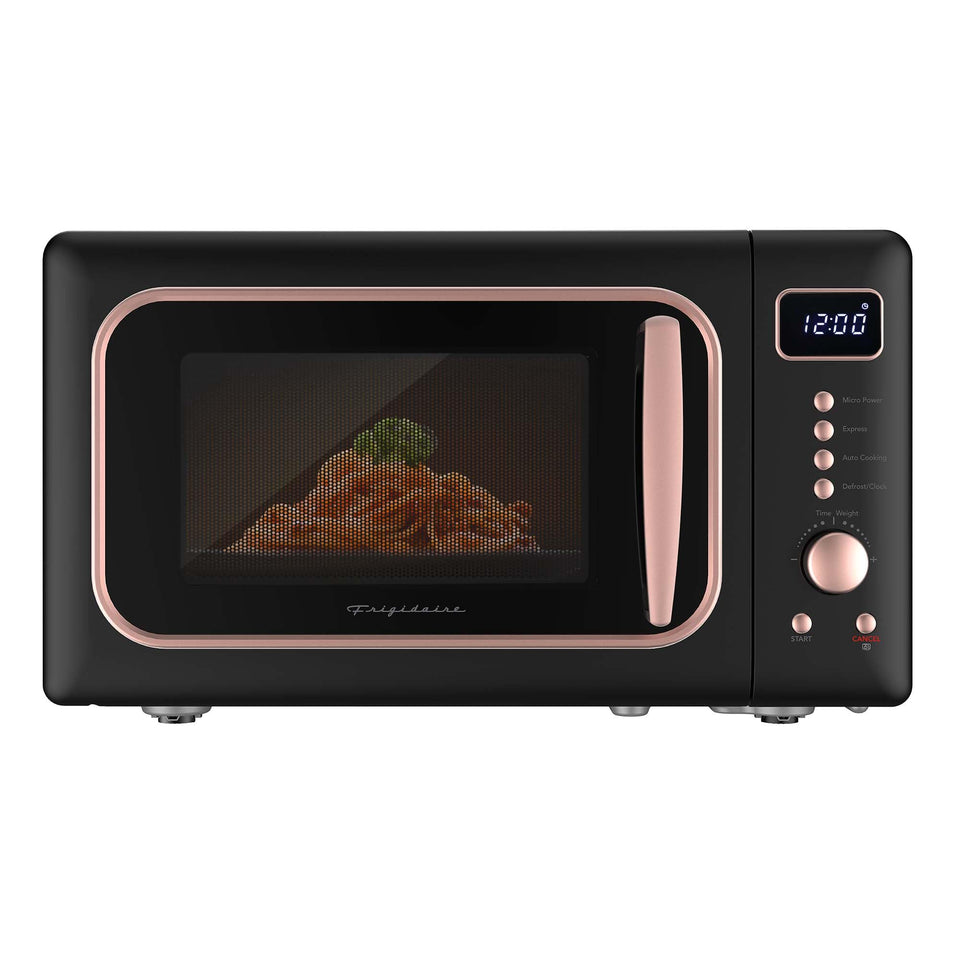 Frigidaire EMW788RETRO rosegold front view for quick, space-saving reheats in small kitchens