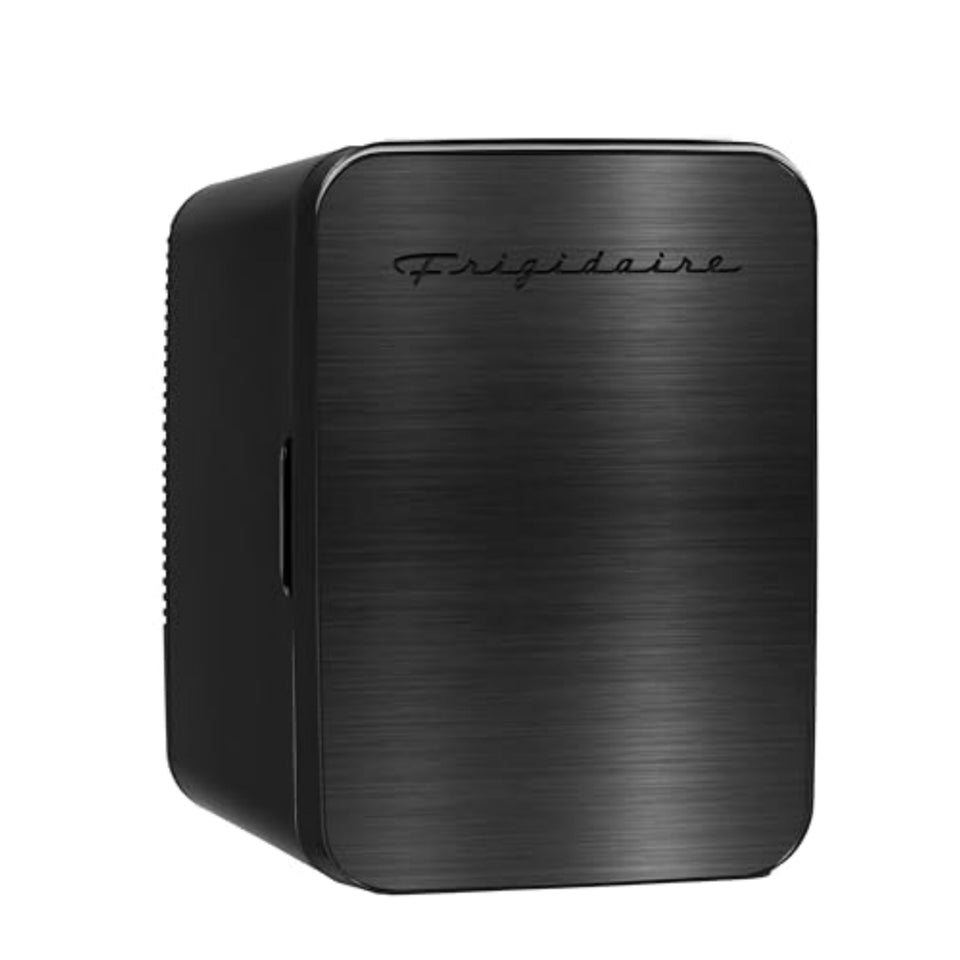 Frigidaire mini fridge 10l-capacity keeps beverages and snacks chilled for quick access.