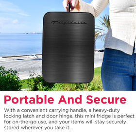 Frigidaire mini fridge 12v-ac-power offers flexible use at home or in the car.