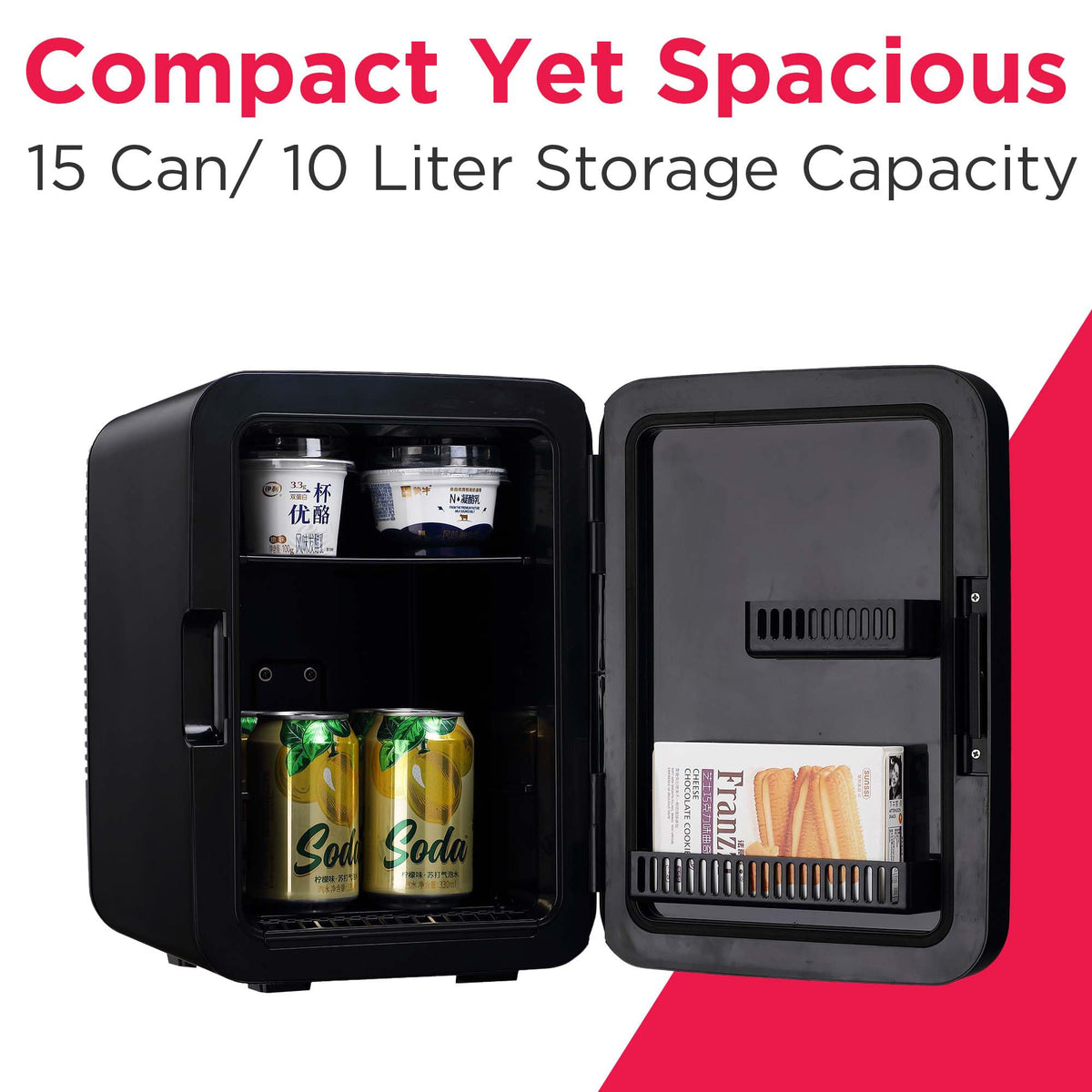 Frigidaire mini fridge cans-storage demonstrates compact cooling for 15 cans anywhere.