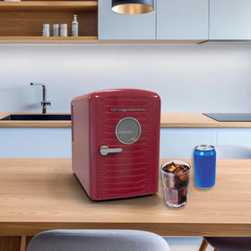 Frigidaire portable mini fridge with handle and locking latch.