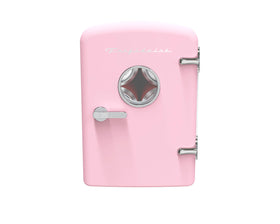 Frigidaire Retro mini fridge front view; compact 6L capacity fits up to 9 cans.