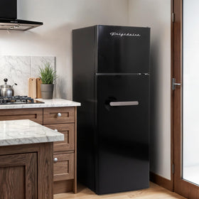 Frigidaire retro refrigerator back design blends with walls