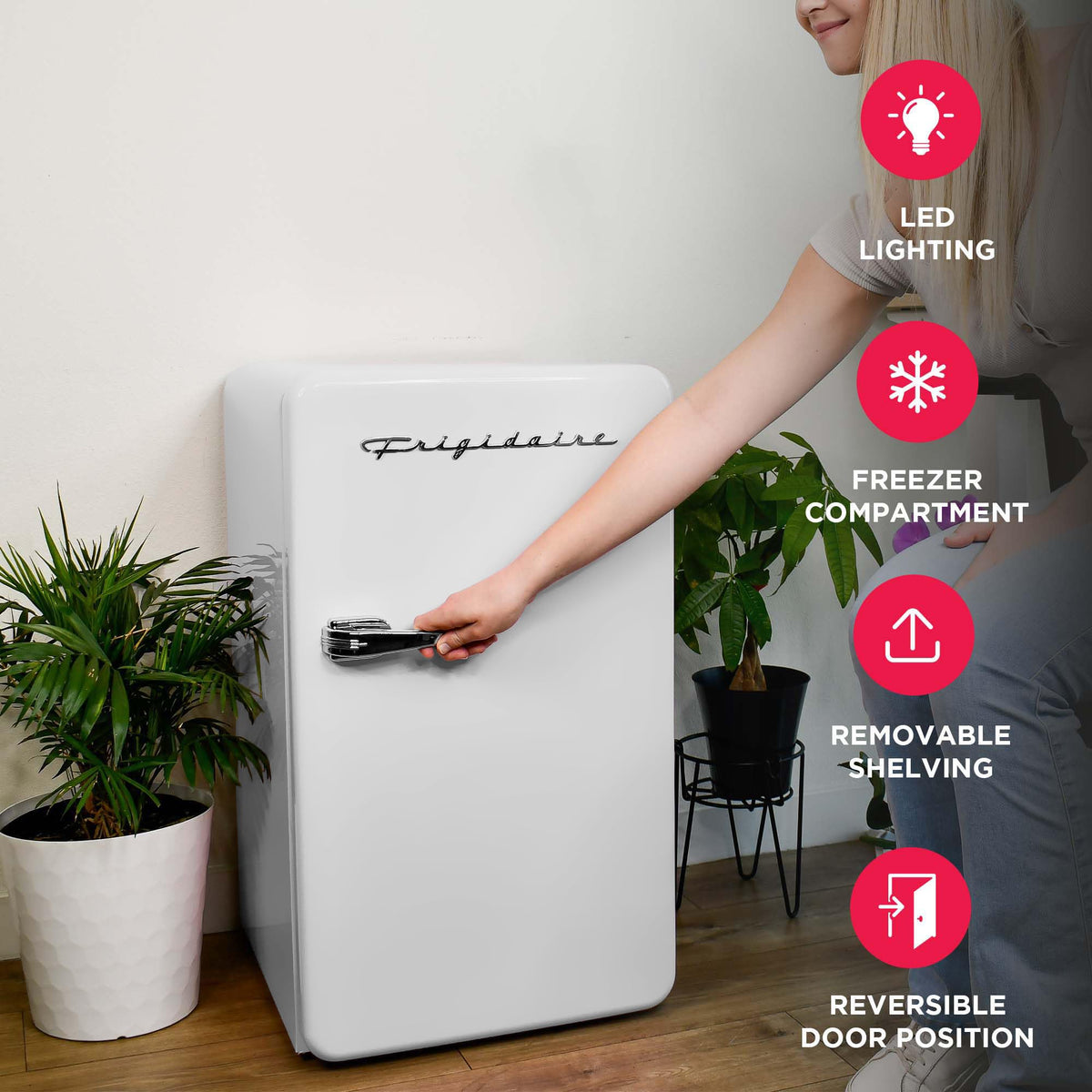 Frigidaire Retro Compact Refrigerator 2L bottle storage in door