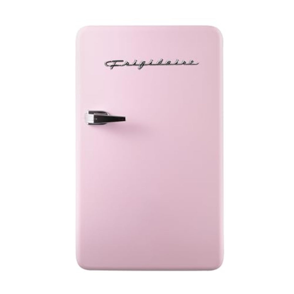 Frigidaire retro compact fridge pink front view for small spaces