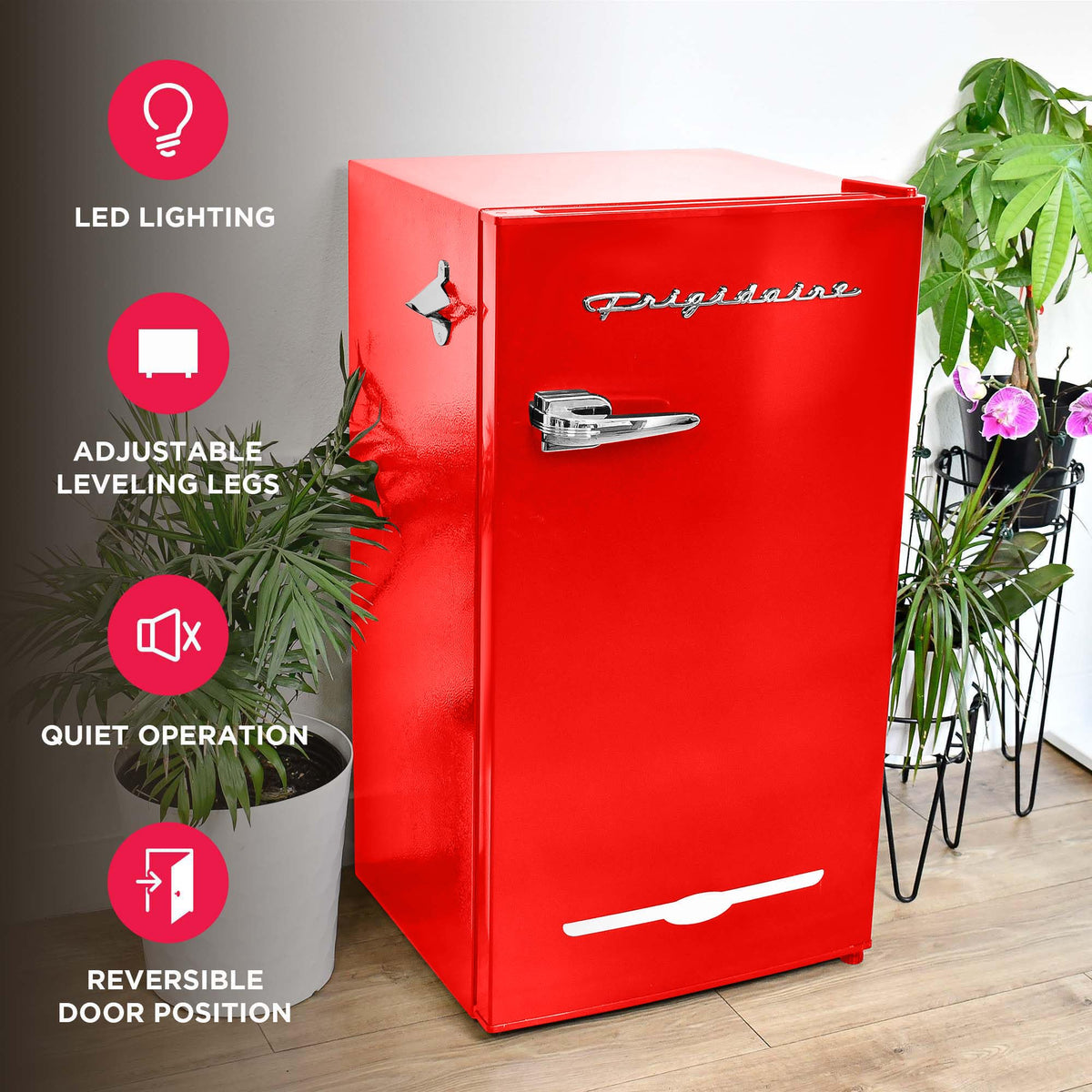 Frigidaire retro fridge built-in bottle opener for effortless entertaining
