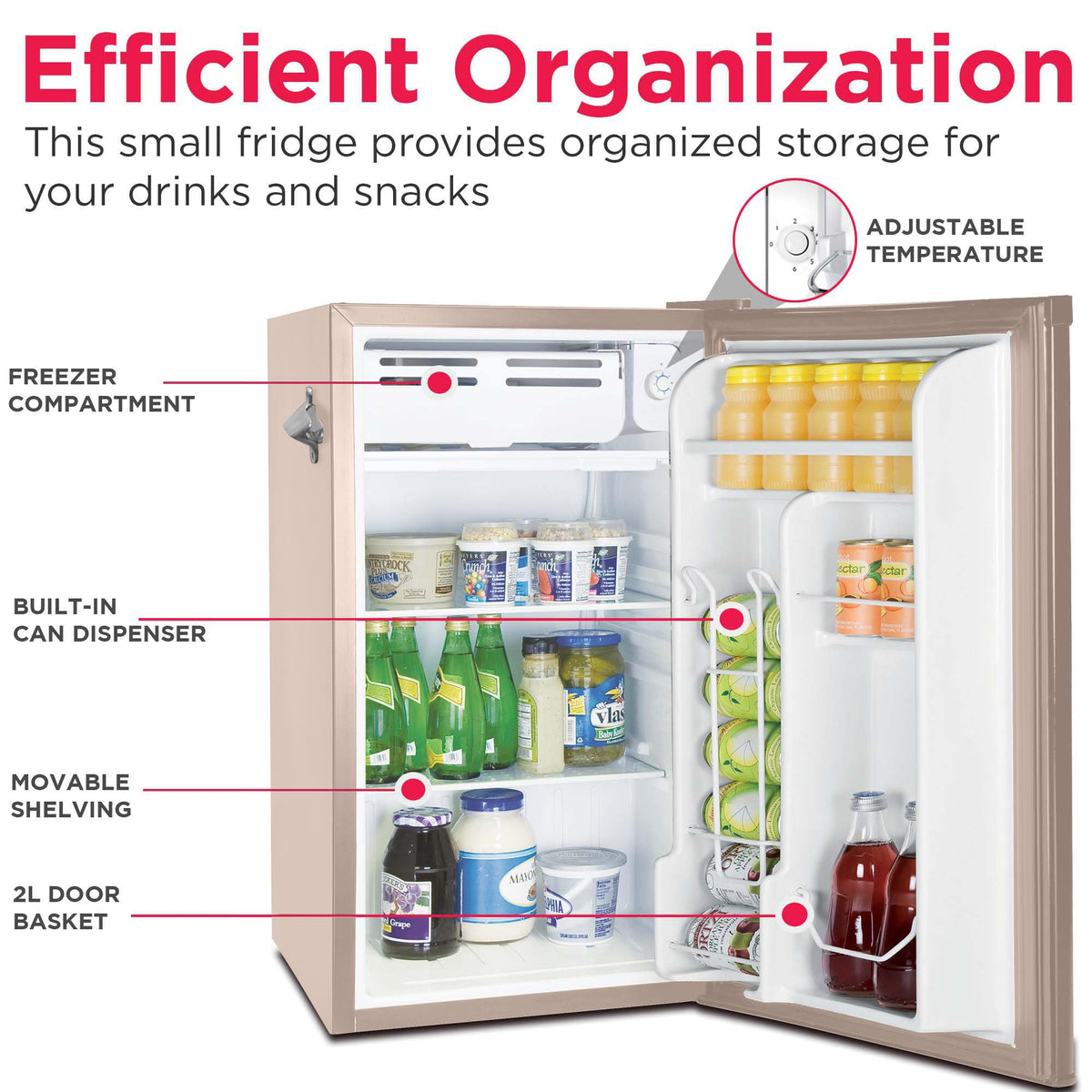 Frigidaire Retro Fridge coral chiller compartment with ice tray for ready ice.