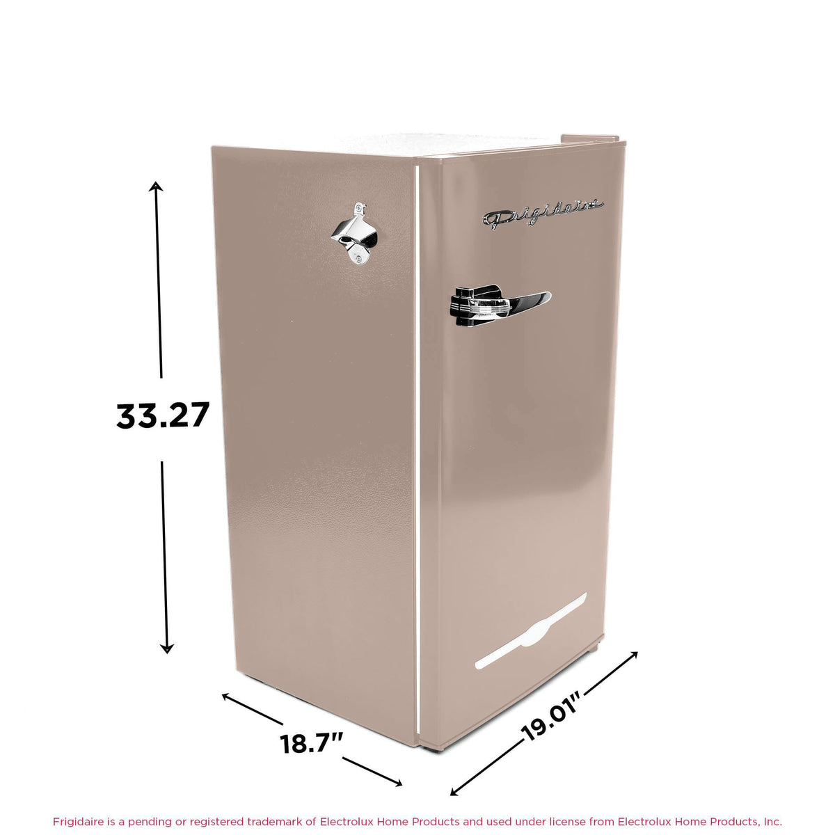 Frigidaire Retro Fridge coral reversible door for flexible placement.