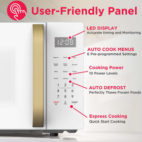Frigidaire Retro Microwave WhiteGold control panel highlighting 10 power levels and preset options