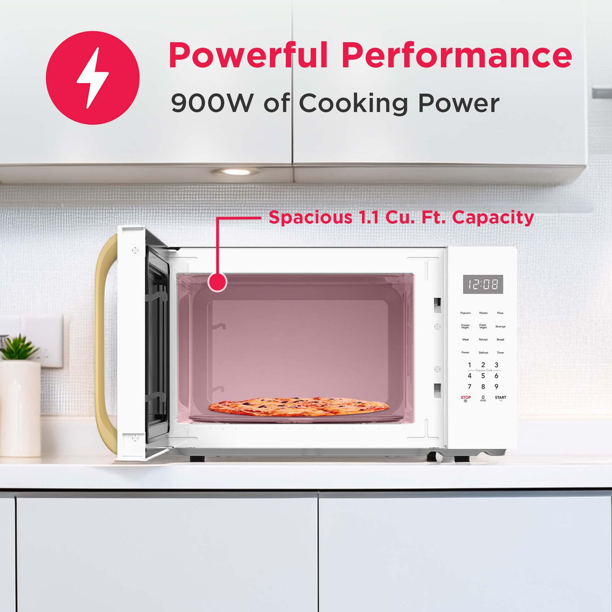Frigidaire Retro Microwave WhiteGold defrost by weight ensures precise thawing